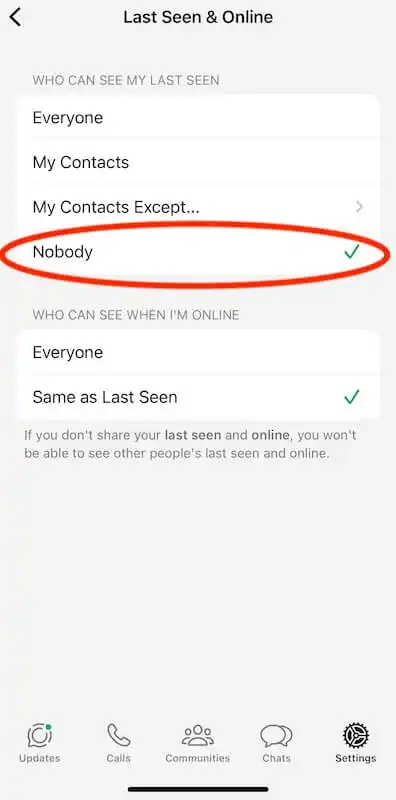 Last seen & online menu on WhatsApp