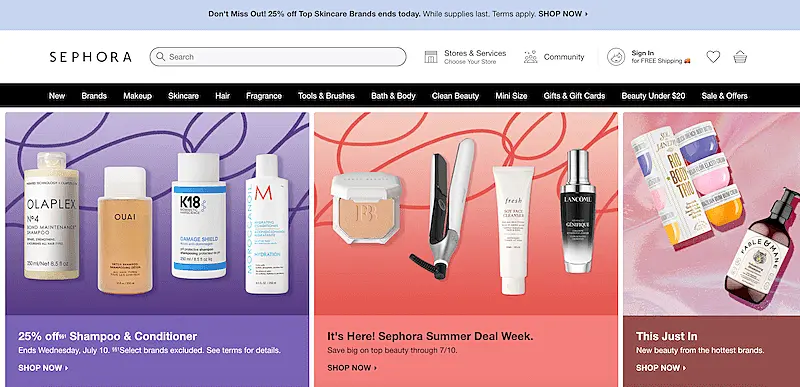 Sephora home page