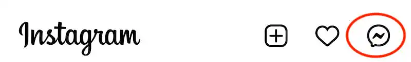 The image shows the Instagram superior menu. It's written "Instagram" and there are the icons to add a post, like, and send a message.