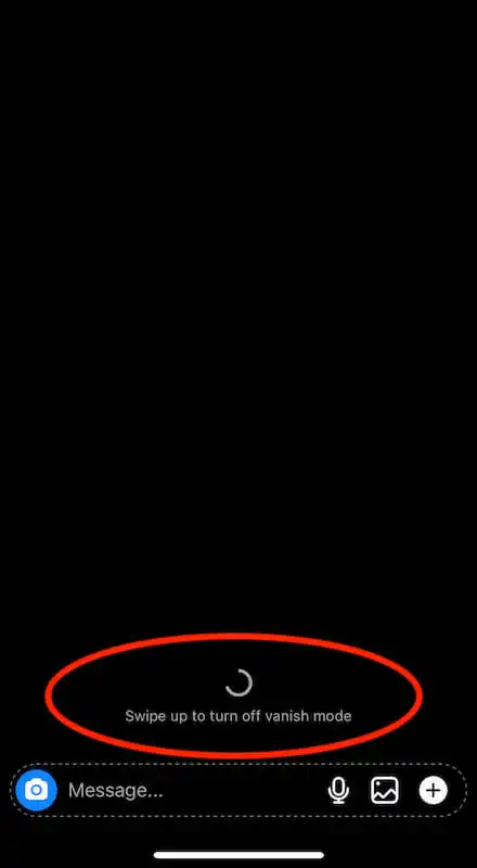 Instagram vanish mode chat. It's written "Swipe up to turn off vanish mode".
