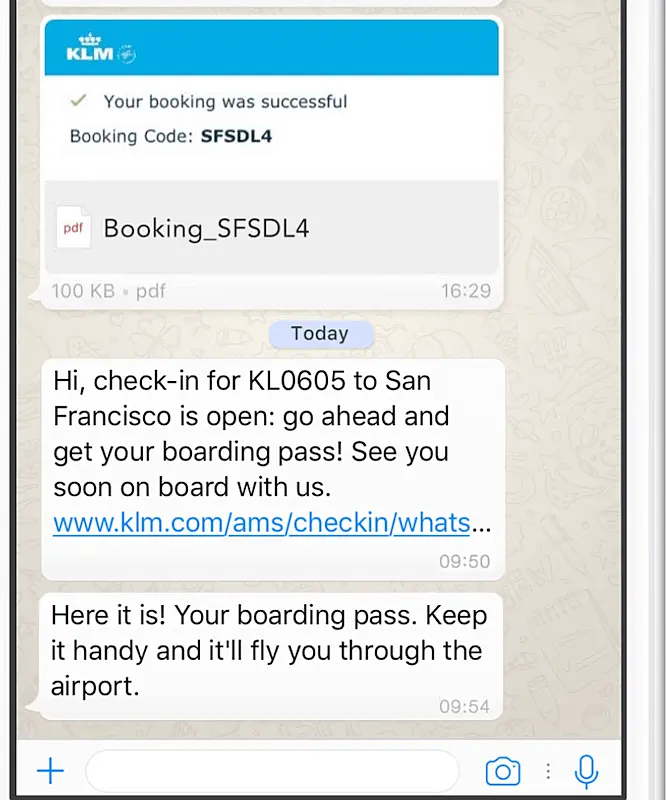 KLM WhatsApp messages