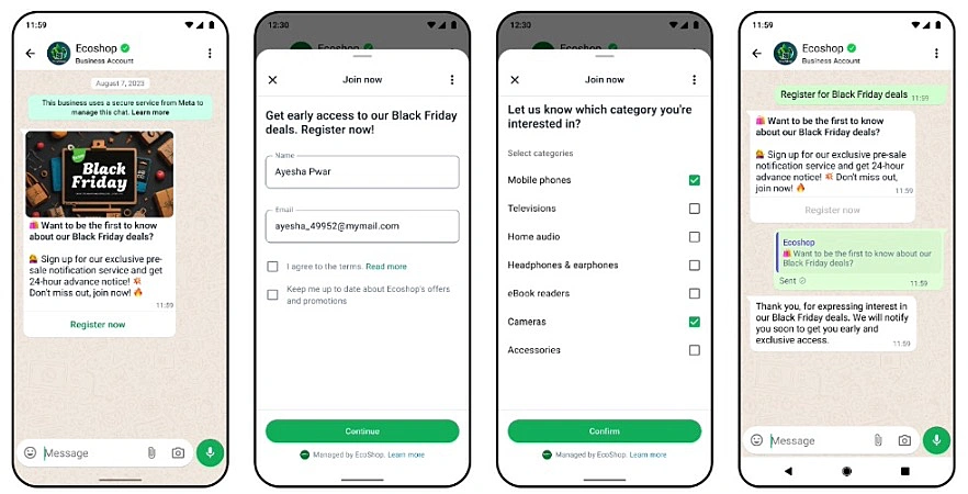 captura de tela do site do WhatsApp Flows