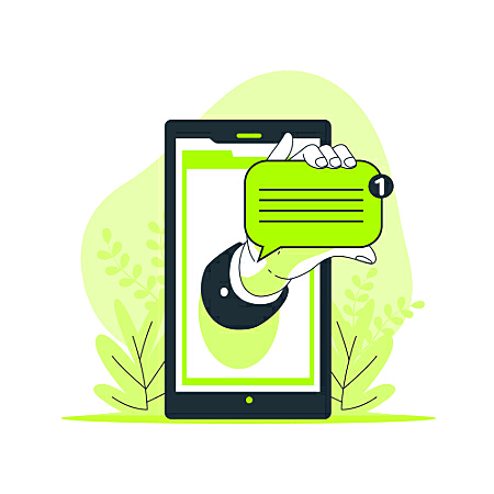 imagem de uma mão segurando uma caixa de texto dentro de um celular