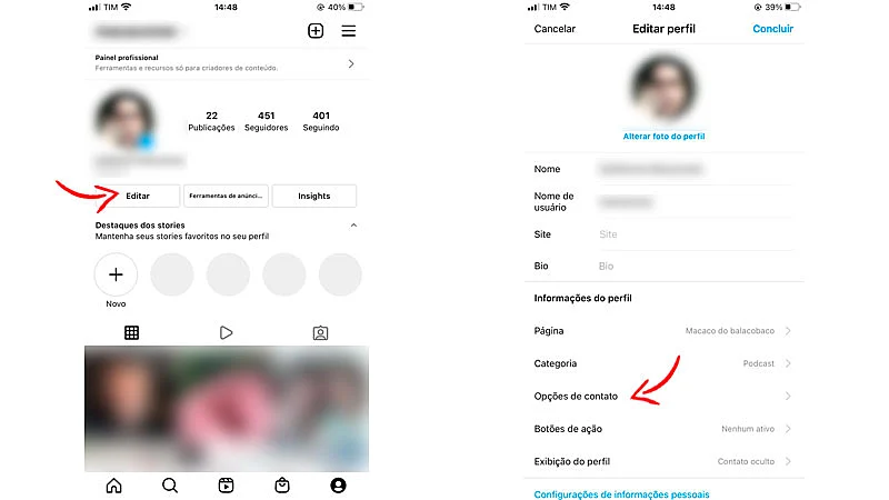 Capturas de telas do celular ilustrando o passo a passo do 1 ao 2