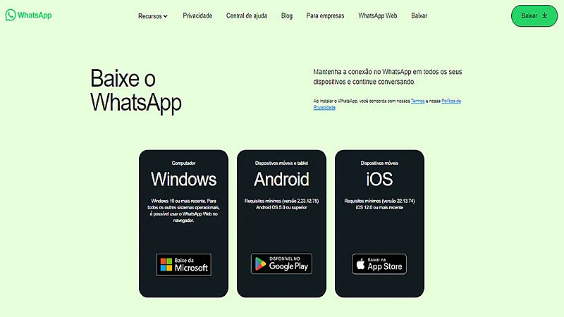Captura de tela do site do WhatsApp