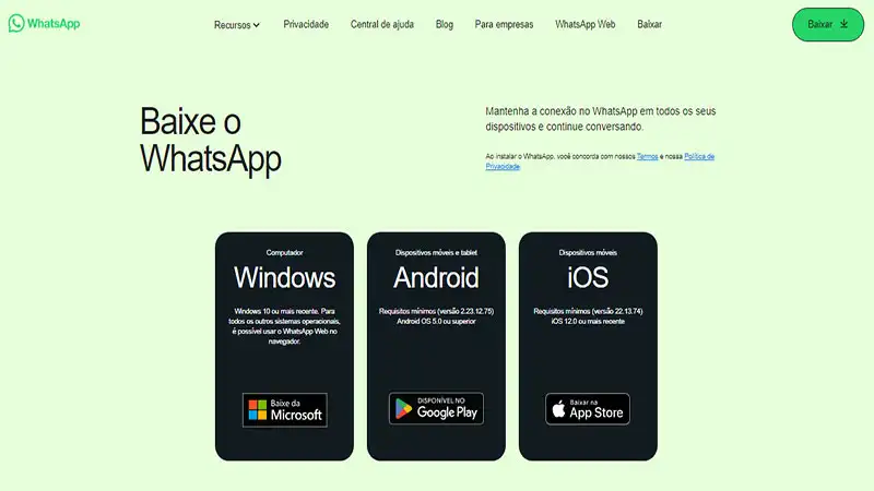 Captura de tela do site do WhatsApp