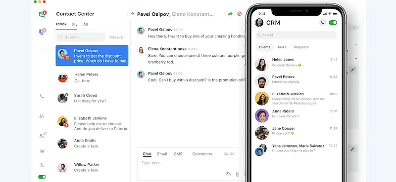 JivoChat software interface on desktop and mobile