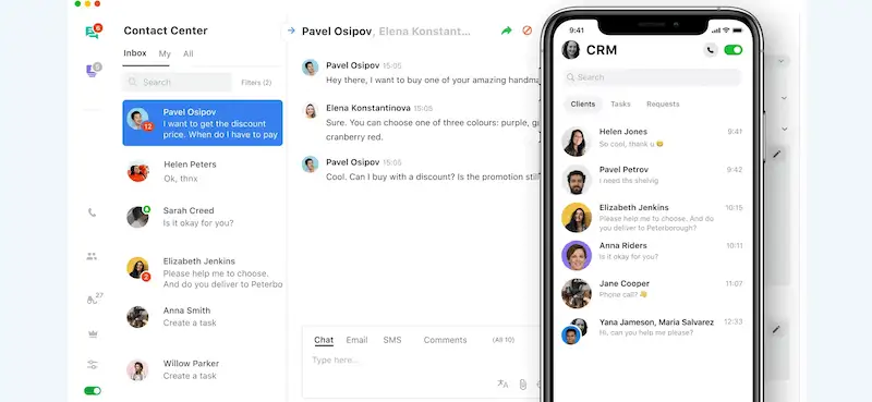 JivoChat software interface on desktop and mobile