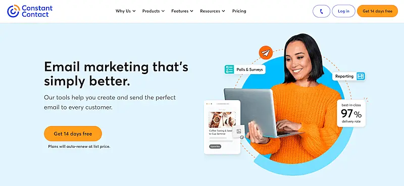 Constant Contact email marketing page