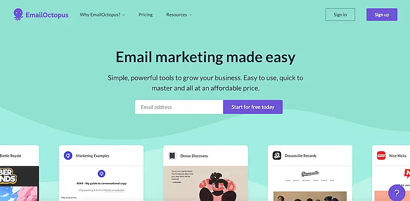 EmailOctopus home page