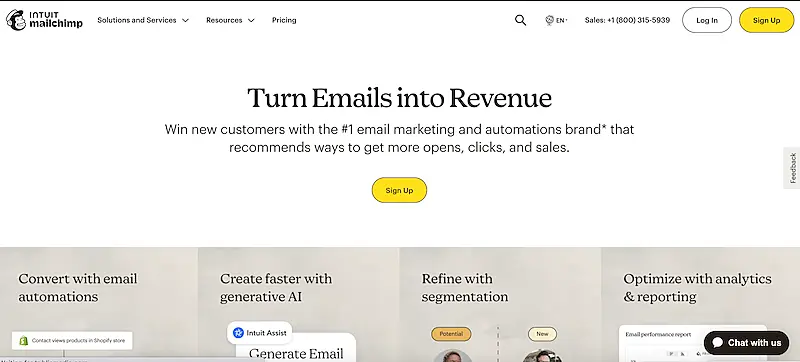 Mailchimp home page