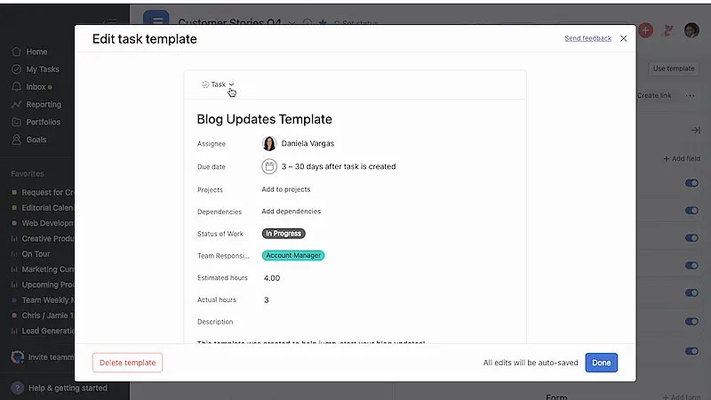 Asana edit taks template