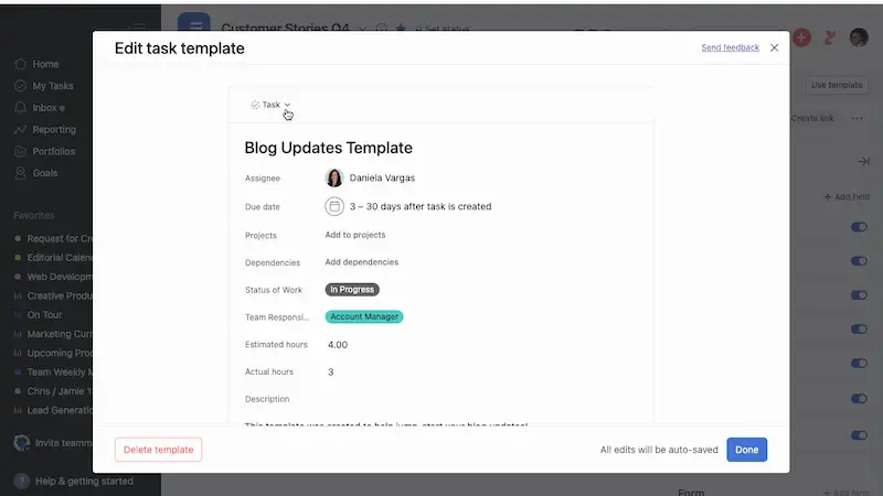 Asana edit taks template