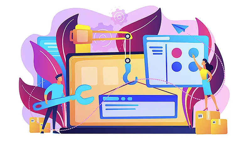 Pessoas usando um criador de sites para editar suas paginas