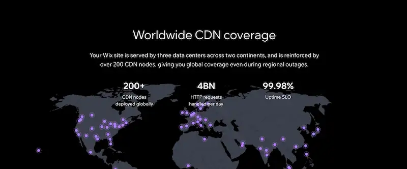 Wix ecommerce CDN Map showinf Wix CDNs around the world