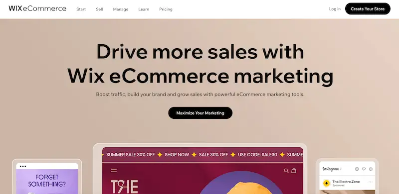 Wix ecommerce marketing Wix ecommerce marketing page