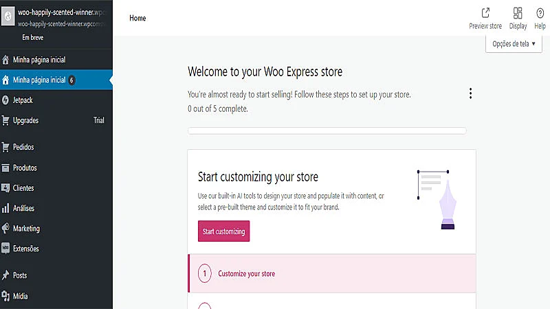 Captura de tela do WooCommerce