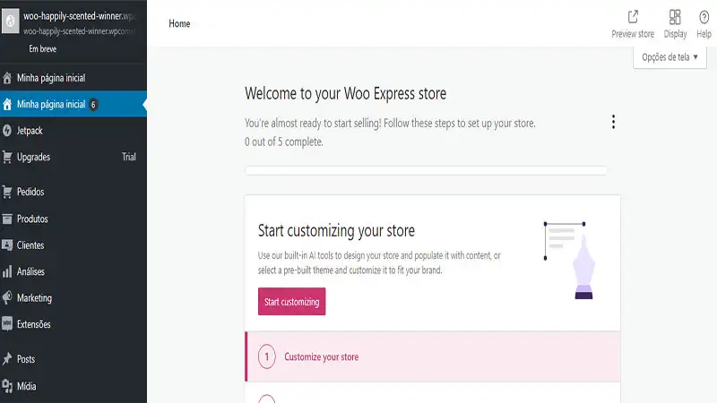 Captura de tela do WooCommerce