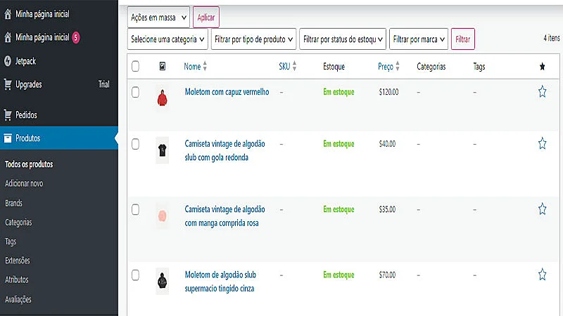 Captura de tela do WooCommerce
