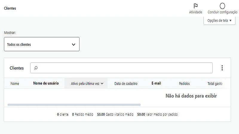 Captura de tela do WooCommerce