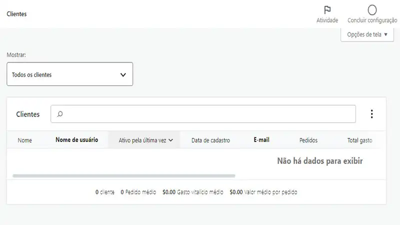 Captura de tela do WooCommerce