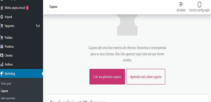 Captura de tela do WooCommerce
