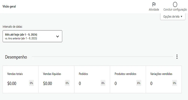 Captura de tela do WooCommerce