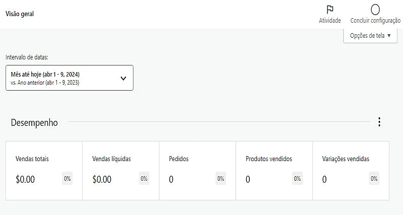 Captura de tela do WooCommerce