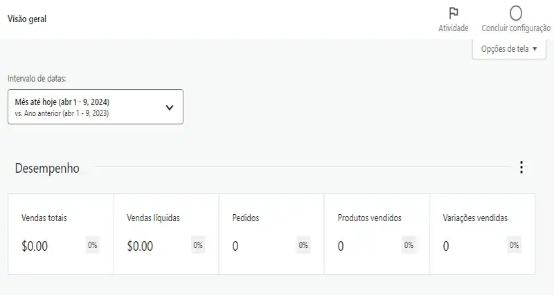 Captura de tela do WooCommerce