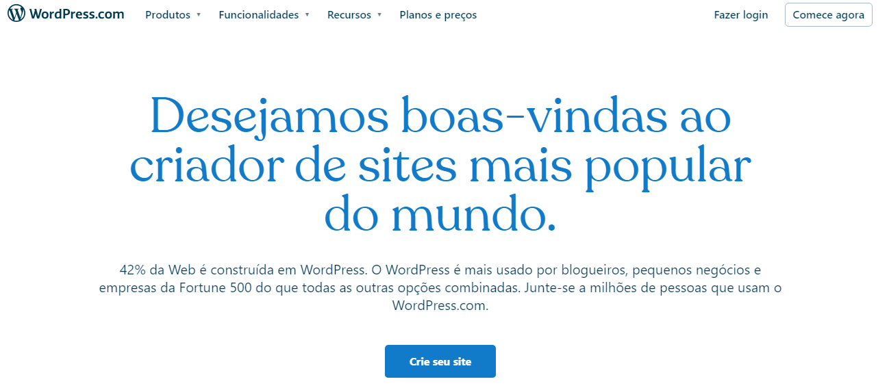 Tela inicial do WordPress.com