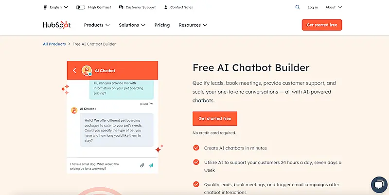 Hubspot chatbot page