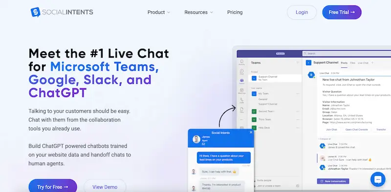 Social Intents website