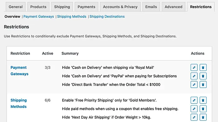 Conditional Shipping and Payments plugin interface