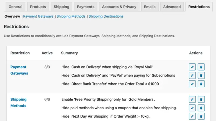 Conditional Shipping and Payments plugin interface