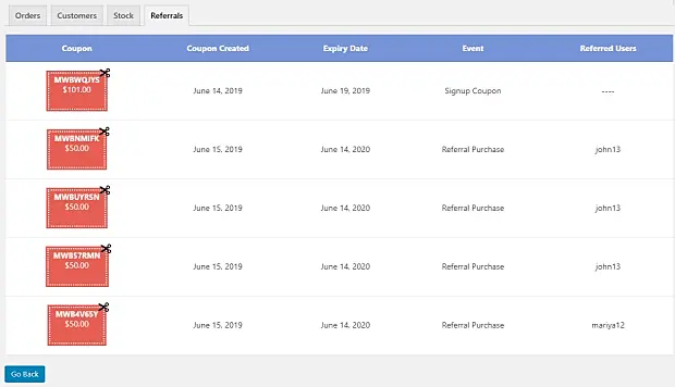 Coupon Referral Program interface