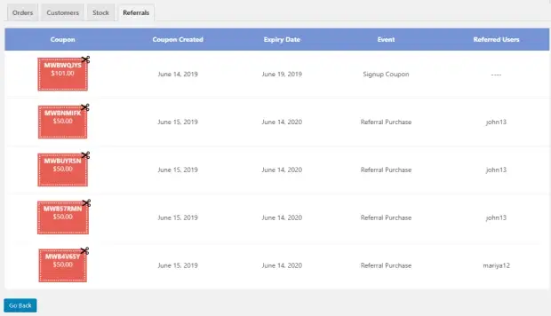 Coupon Referral Program interface