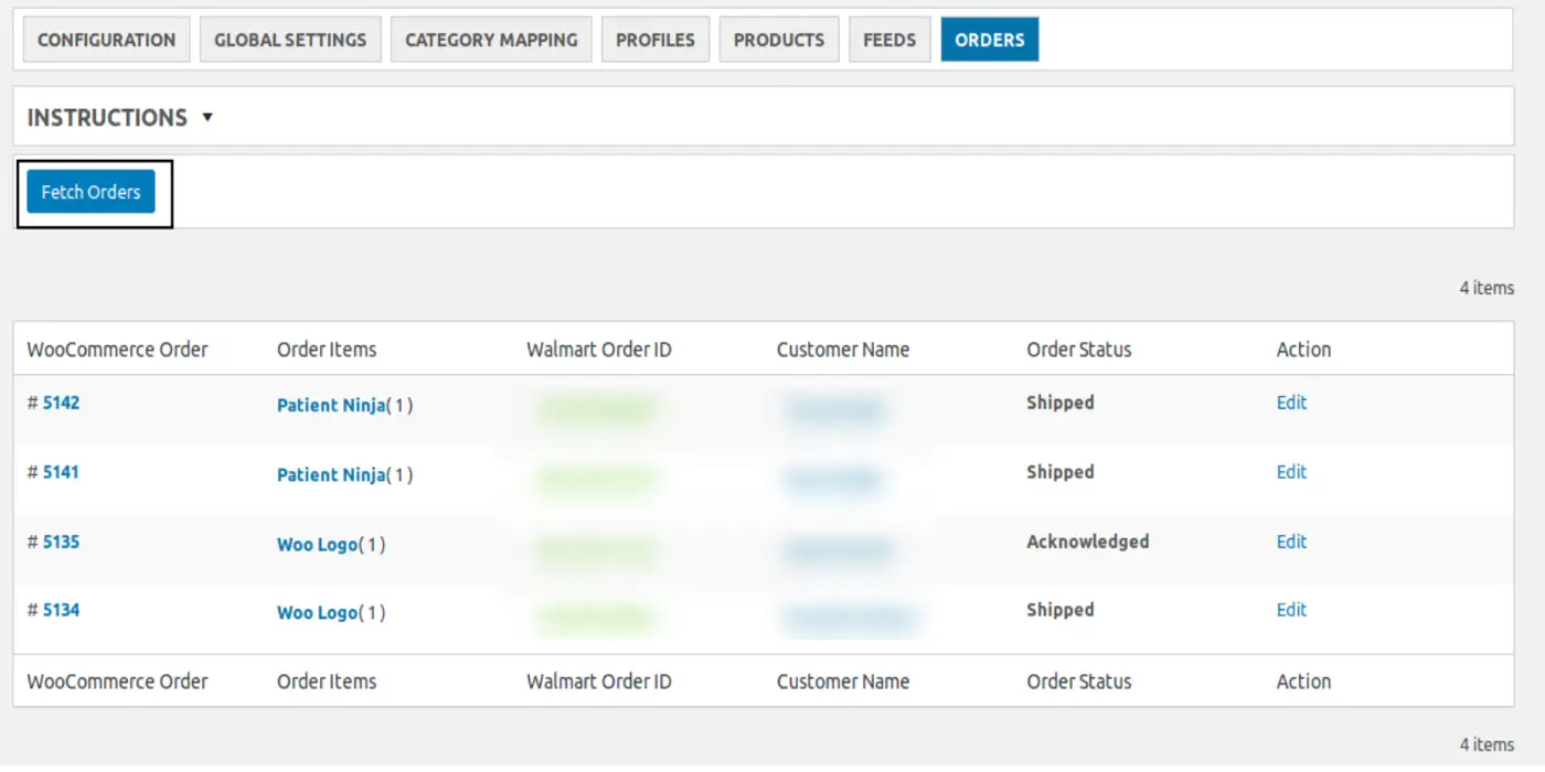 Walmart integration interface example