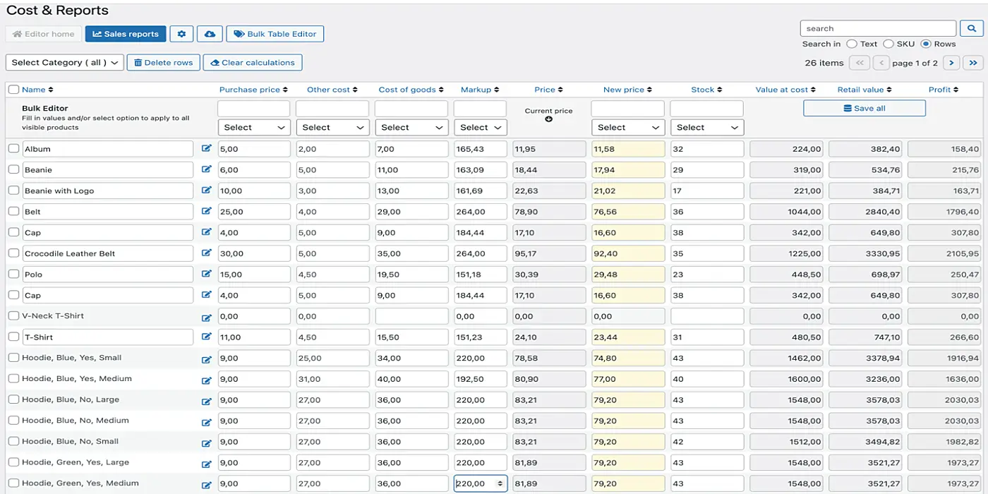 Costs & Reports for WooCommerce use example
