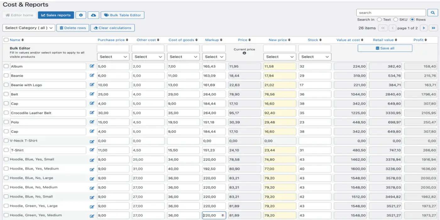 Costs & Reports for WooCommerce use example