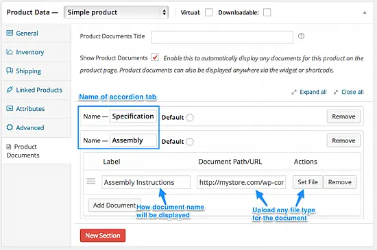 Product Documents plugin settings