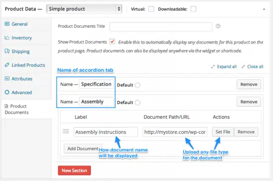 Product Documents plugin settings