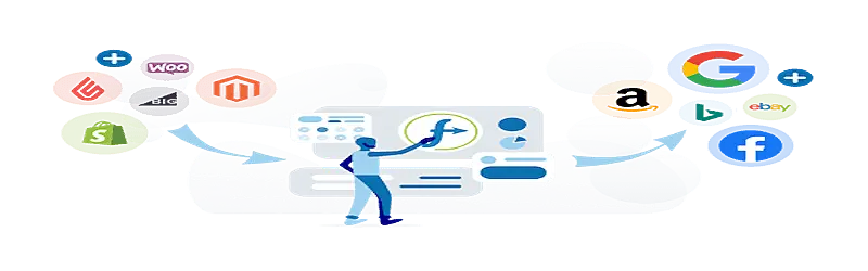 The image shows someone brwsing through a screen, on both sides there are several company logos like Google and Amazon.