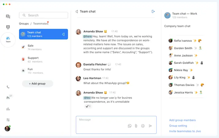 JivoChat app interface
