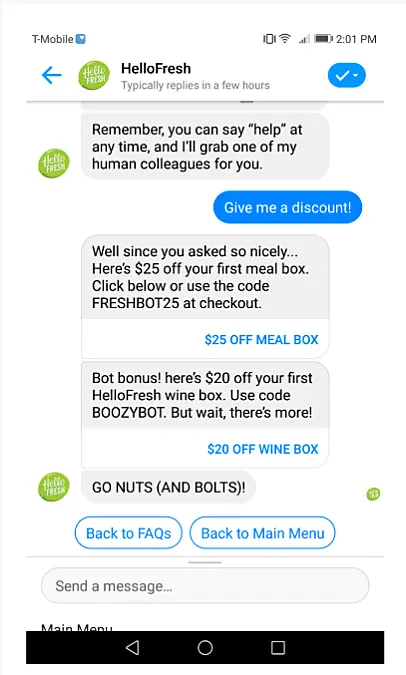 Customer interaction with a chatbot example