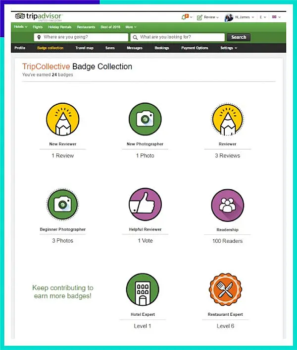 TripAdvisor badge collection