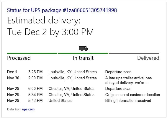 Package tracking information example