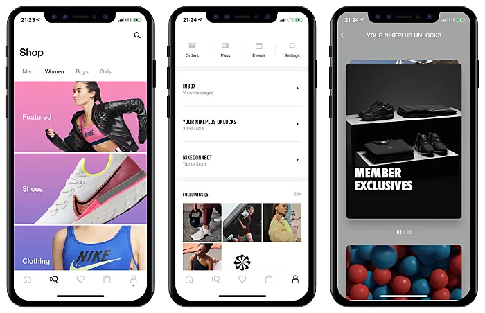 Nike’s mobile interface for its loyalty program