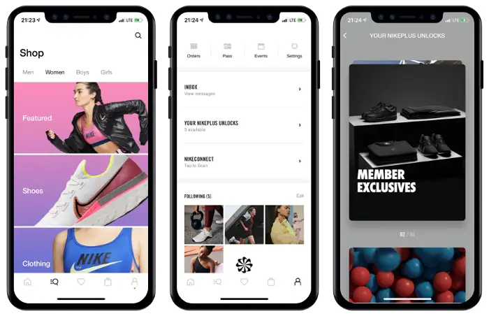 Nike’s mobile interface for its loyalty program