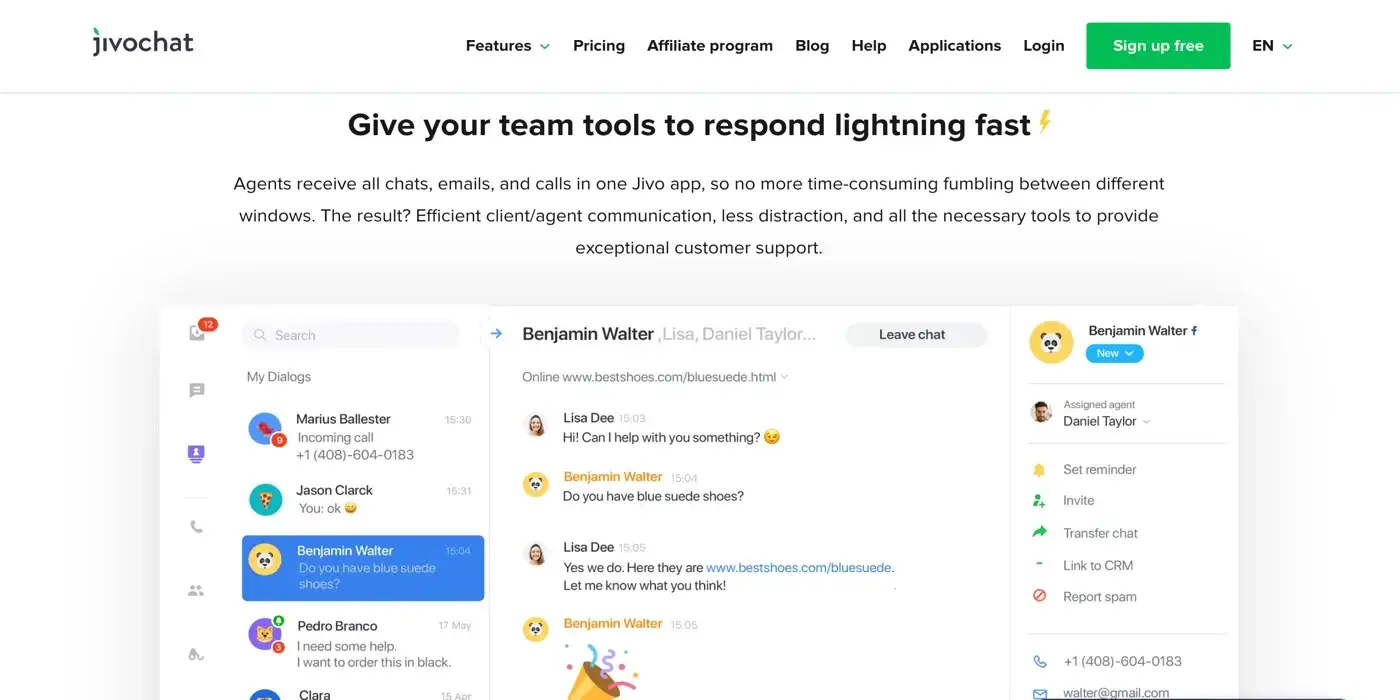JivoChat app interface
