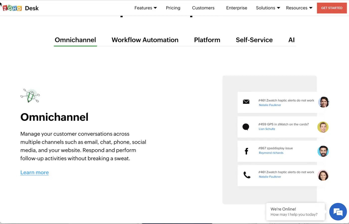 Zoho Desk page